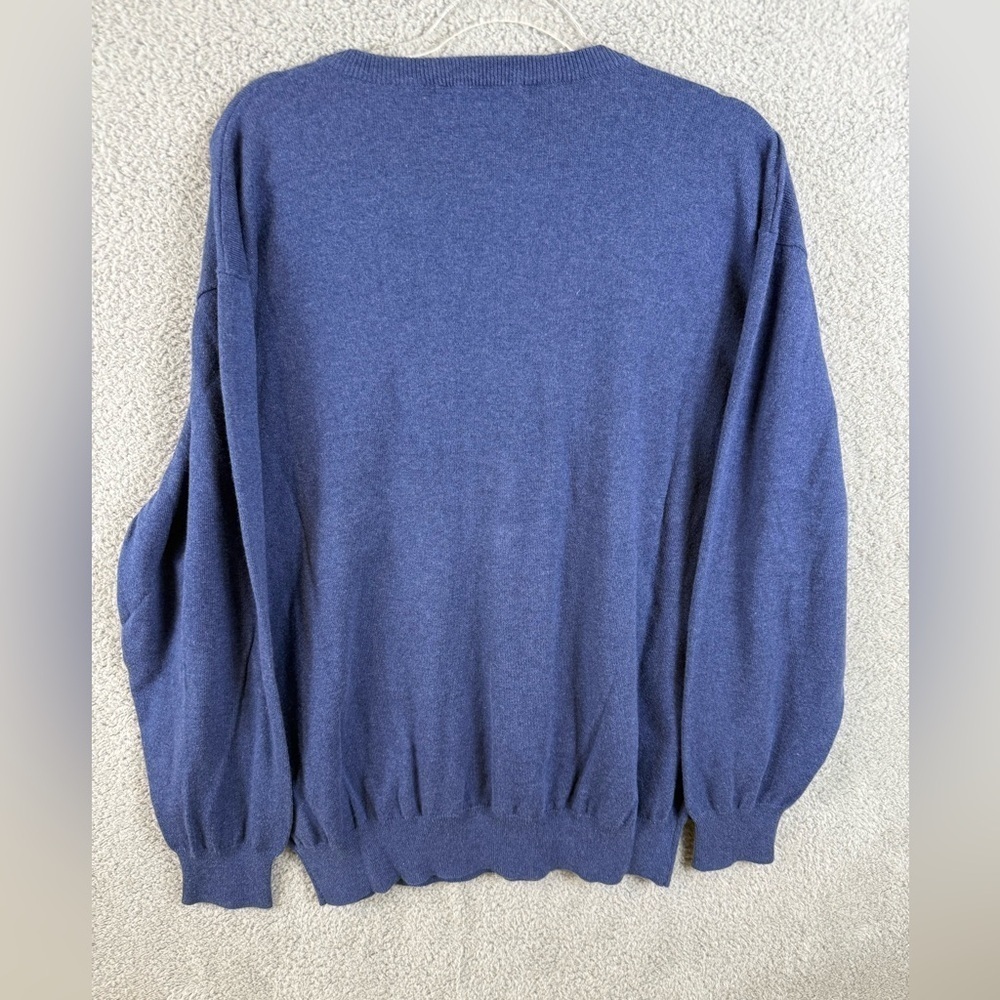 Orvis Men's Deep Blue V-Neck Sweater cotton cashmere blend - Picture 7 of 7